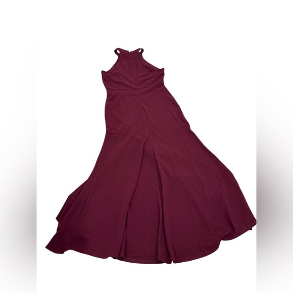 High Neck Sleeveless Burgundy Ruffle Hem Maxi Gown Size L - Picture 7 of 9